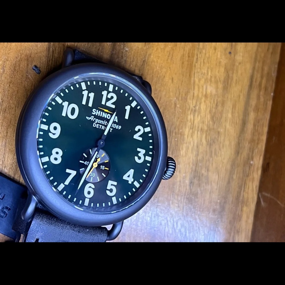 Shinola Runwell Watch with 47mm Emerald Green Face &  Leather Band.